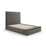 King Storage Bed Frame Fabric Upholstery Tufted Headboard