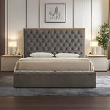 Queen Storage Bed Frame Fabric Upholstery Tufted Headboard