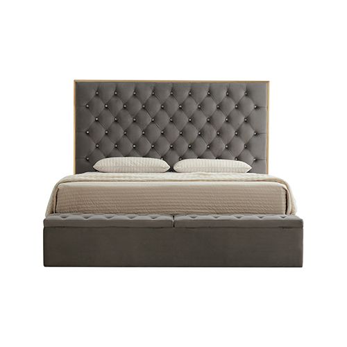 Queen Storage Bed Frame Fabric Upholstery Tufted Headboard