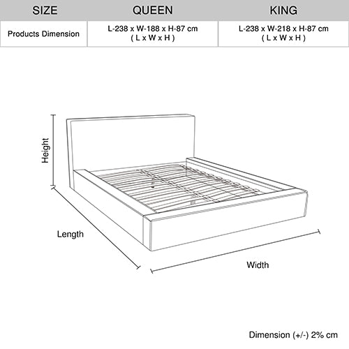 Ralph King Bed Frame Fabric Upholstery in KD slat