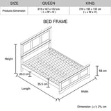 King Bed Frame in Solid Wood with Slats Support in Grey colour