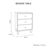 Bedside Table MDF 3 Drawers Side Table Night Stand Storage in Brown Colour