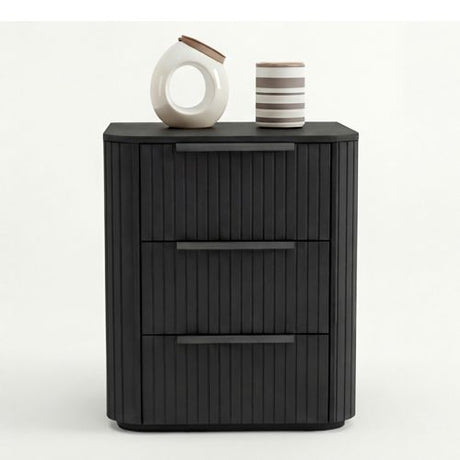 Solid Rubber Wood Bedside table with LED Lights in Black colour