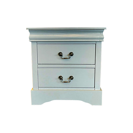 Bedside Table Grey Colour With 2 Drawers Solid Wood Metal Handles