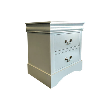 Bedside Table Grey Colour With 2 Drawers Solid Wood Metal Handles