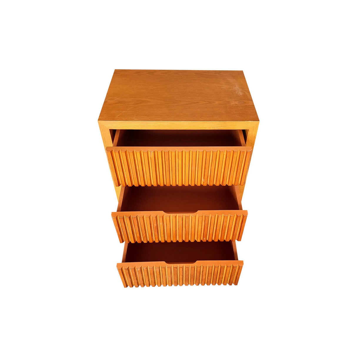 Bedside Table MDF Brown Colour Waveform Design Three Drawers