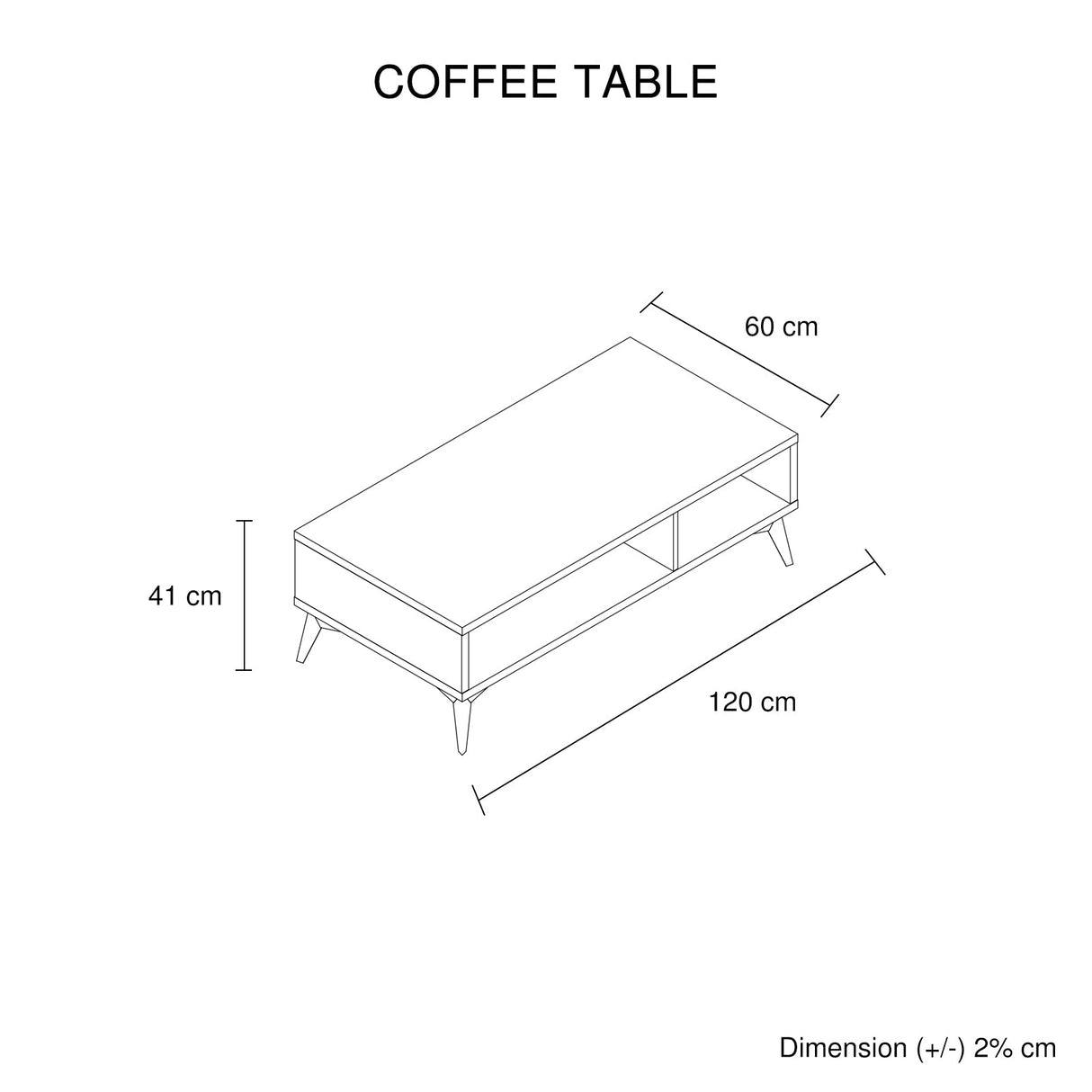 Coffee Table 2 Open Storage Cabinet MDF in Champagne Colour