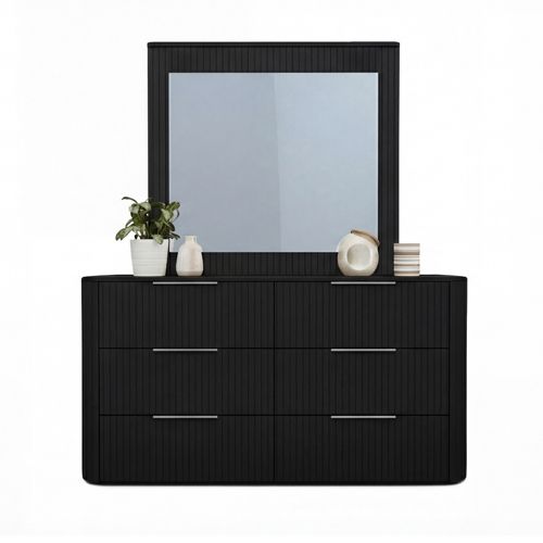 Solid Rubber Wood Dresser with Mirror in Black colour