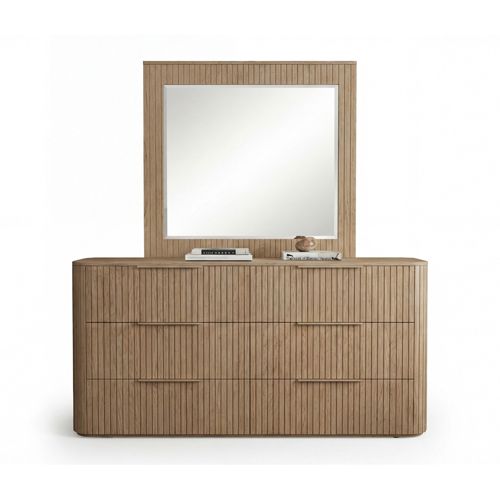 Solid Rubber Wood Dresser with Mirror in Oak colour