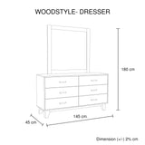 Dresser with 6 Storage Drawers in Solid Acacia With Mirror in Vintage Light Brown Colour