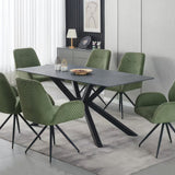 Dining Table Rectangular Shape Green Sintered Stone Top Powder Coated Iron Legs