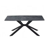 Dining Table Rectangular Shape Green Sintered Stone Top Powder Coated Iron Legs