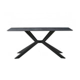 Dining Table Rectangular Shape Green Sintered Stone Top Powder Coated Iron Legs