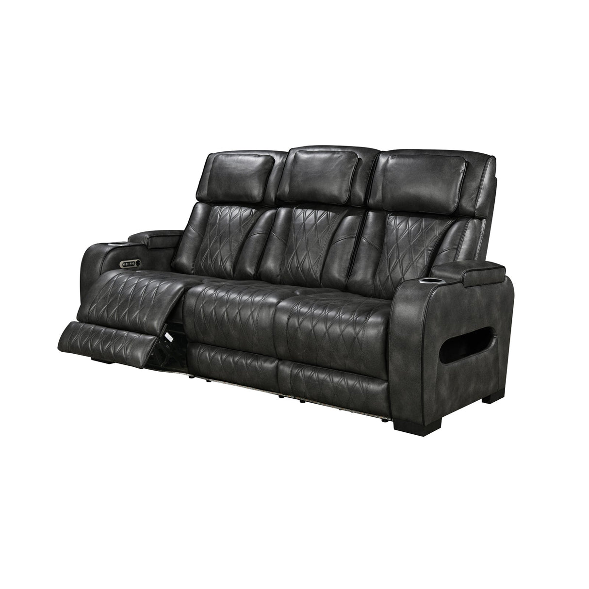 3 Seater Electric Air Leather Dark Grey Recliner