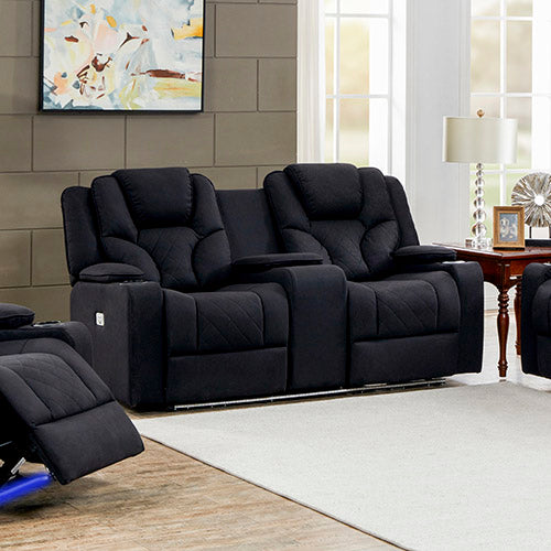 3+2 Seater Electric Recliner Stylish Rhino Fabric Black Lounge Armchair with LED Features