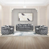 3+1+1 Seater Sofa Set Grey Velvet Fabric Solid Wood construction Silver Stainless Steel Trim