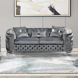 3+2+1 Seater Sofa Set Grey Velvet Fabric Solid Wood construction Silver Stainless Steel Trim