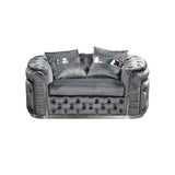 3+2+1 Seater Sofa Set Grey Velvet Fabric Solid Wood construction Silver Stainless Steel Trim