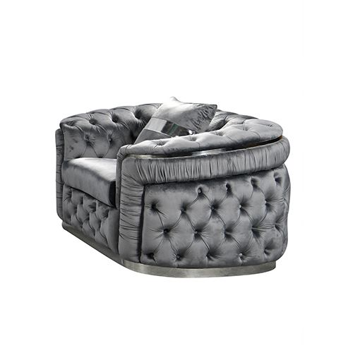 3+2+1 Seater Sofa Set Grey Velvet Fabric Solid Wood construction Silver Stainless Steel Trim