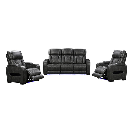 3-1-1 Seater Electric Air Leather Dark Grey Recliner Set