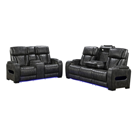 3-2 Seater Electric Air Leather Dark Grey Recliner Set