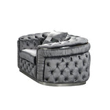 1 Seater Sofa Grey Velvet Fabric Solid Wood construction Silver Stainless Steel Trim