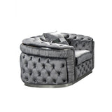 1 Seater Sofa Grey Velvet Fabric Solid Wood construction Silver Stainless Steel Trim