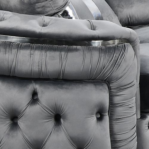1 Seater Sofa Grey Velvet Fabric Solid Wood construction Silver Stainless Steel Trim