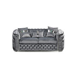2 Seater Sofa Grey Velvet Fabric Solid Wood construction Silver Stainless Steel Trim