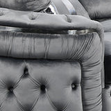 2 Seater Sofa Grey Velvet Fabric Solid Wood construction Silver Stainless Steel Trim