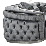 3 Seater Sofa Grey Velvet Fabric Solid Wood construction Silver Stainless Steel Trim