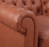 2 Seater Brown Sofa Lounge Button Tufted in Faux Leather