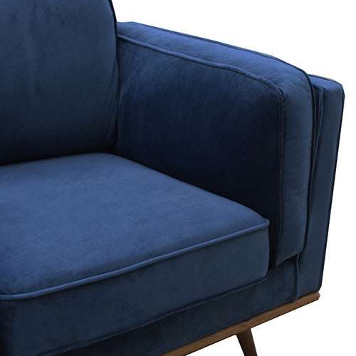 Single Seater Armchair Sofa Modern Lounge Accent Chair in Soft Blue Velvet with Wooden Frame