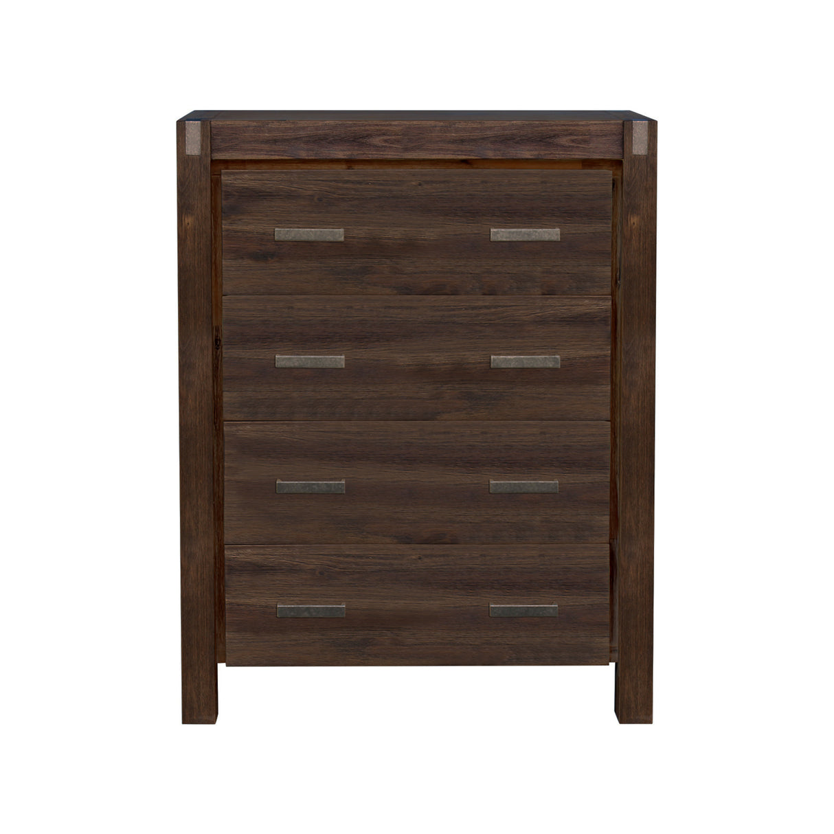 Tallboy with 4 Storage Drawers Solid Wooden Assembled in Chocolate Colour