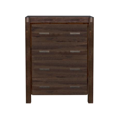 Tallboy with 4 Storage Drawers Solid Wooden Assembled in Chocolate Colour