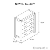 Tallboy with 4 Storage Drawers Solid Wooden Assembled in Oak Colour