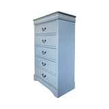 Tallboy with 5 Storage Drawers in Solid Wooden Metal Handles Grey Colour