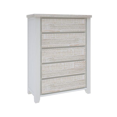 Tallboy Coastal Grey and Miami White Colour Five Drawers