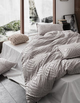 100% Premium Tufted Microfibre Quilt Cover Set - Ultra-Soft, Durable Embroidery Bedding Comforter Set - Machine Washable & Zipper Closure - Beige - Double