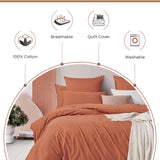 100% Cotton Vintage Washed Bed Quilt Cover Set - Brick - Double Size
