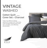 100% Cotton Vintage Washed Bed Quilt Cover Set (3Pcs) - Charcoal - Double Size