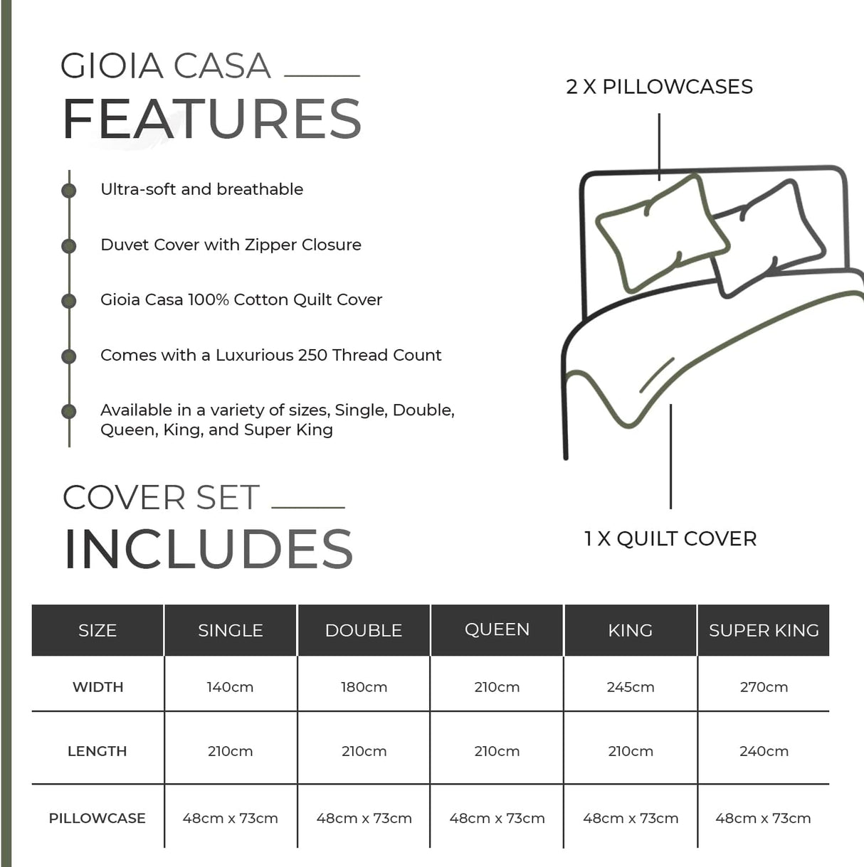 100% Cotton Vintage Washed Bed Quilt Cover Set - Khaki Green - Double Size