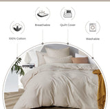 100% Cotton Vintage Washed Bed Quilt Cover Set (3Pcs) - Natural - Double Size