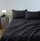 Vintage Washed Microfibre Sheet Set with 2 Pillowcases - Black - Double