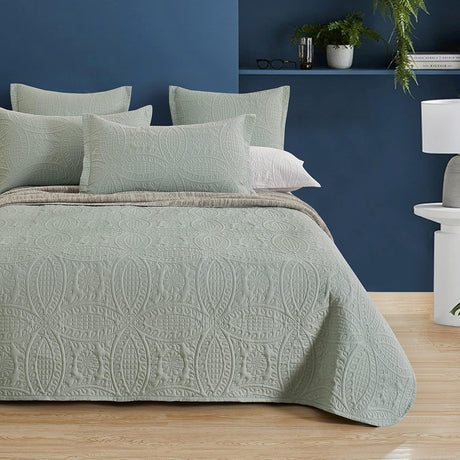 Lisbon Quilted 3-Piece Embossed Coverlet Set (Sage Green, Double/Queen)