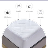 100% Ultra-Soft Cotton Quilted Anti-Microbial Mattress Cover Protector - White - Queen Size