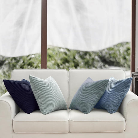 Corduroy Velvet Cushion Covers - Soft Velvet Fabric with Hidden Zipper - Stylish Mix of Blue Shades, 45cm x 45cm (Pack of 4)