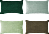 Corduroy Velvet Cushion Covers - Soft Velvet Fabric with Hidden Zipper - Stylish Mix of Green Shades, 30cm x 50cm (Pack of 4)