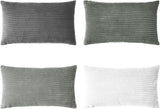 Corduroy Velvet Cushion Covers - Soft Velvet Fabric with Hidden Zipper - Stylish Mix of Grey Shades, 30cm x 50cm (Pack of 4)