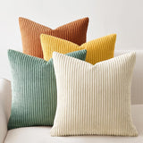 Corduroy Velvet Cushion Covers - Soft Velvet Fabric with Hidden Zipper - Rainbow, 45cm x 45cm (Pack of 4)